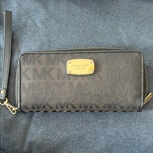 Michael Kors Black Monogram Clutch with Gold Accent